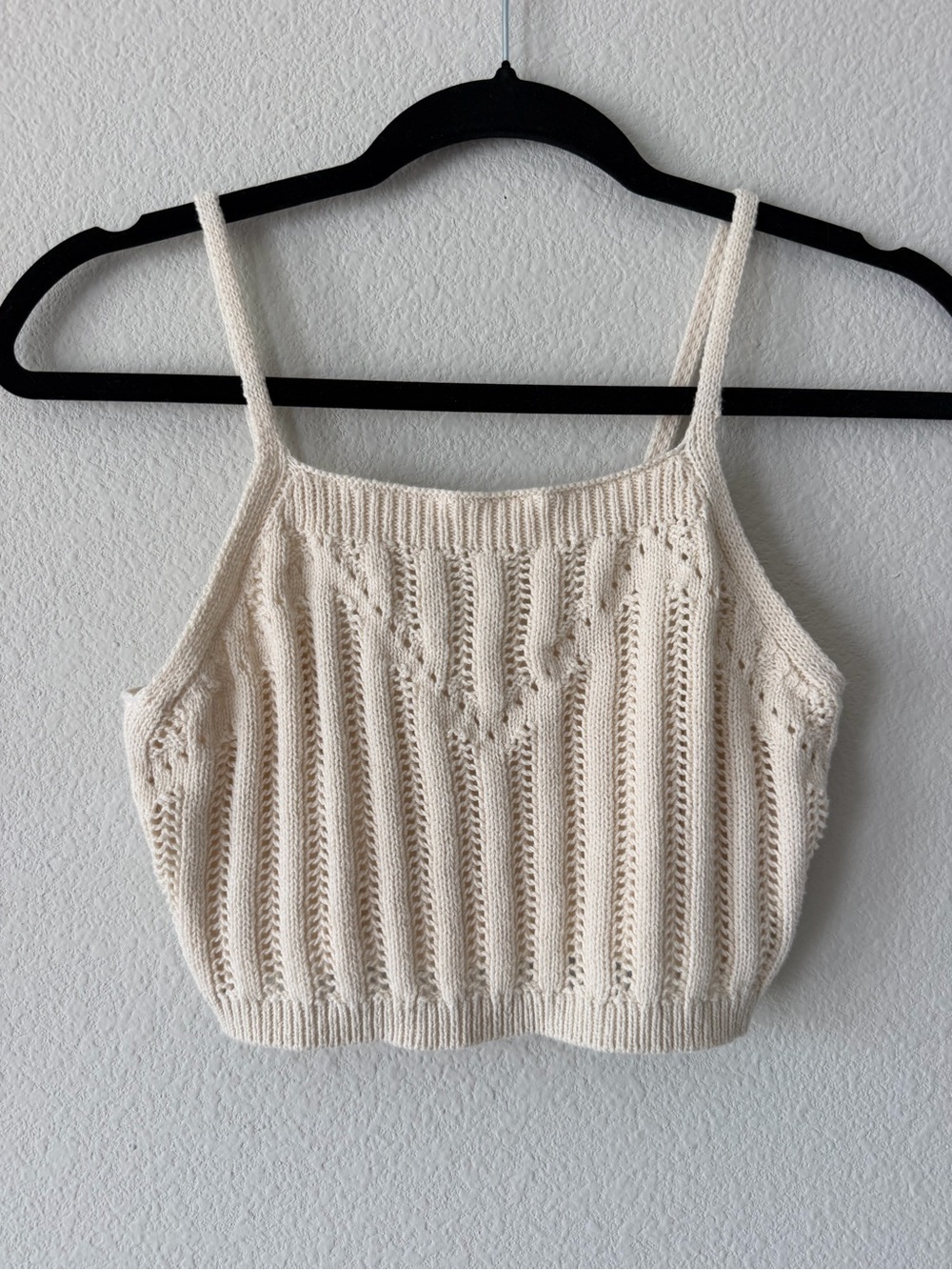 Freshman 1996 Crochet Knit Crop Top Cream Boho Scalloped Cami Festival Y2K Vacay